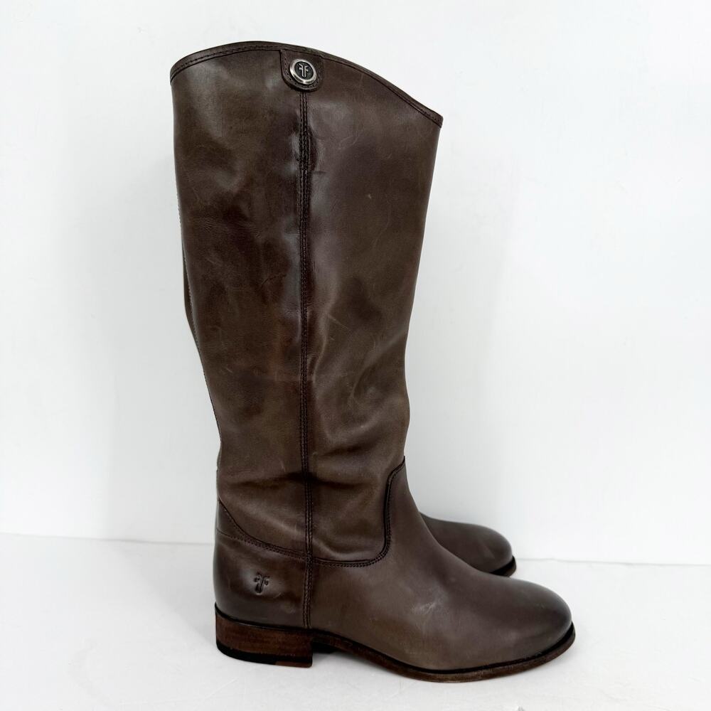 Frye Womens Melissa Button 2 Tall Boots Size 6.5 M EU 37 Brown Grey Leather EUC